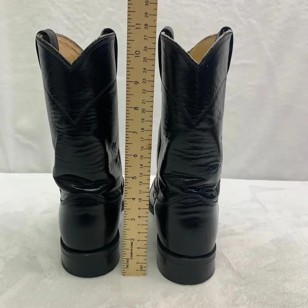 Justin Boots 3133 Mens Sz 9 Black Leather Western Roper Boots Round Toe Cowboy